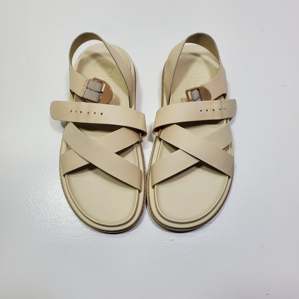 Leather Crisscross Slingback Sandals - Cream